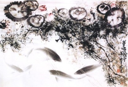 第三世多杰羌佛畫作「蓮塘鯉魚」